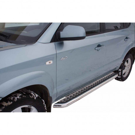 Защита порогов с алюминиевым листом (d63,5) для Hyundai Tucson (2004-2010)(Окрашенное) купить недорого с доставкой в Чита