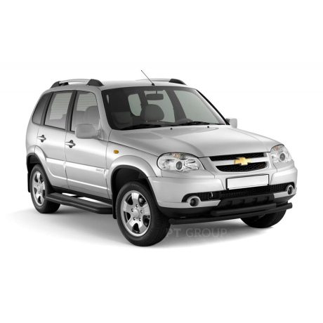 Защита порогов с алюм. фигурной площадкой d63мм ШАГРЕНЬ (ППК) Chevrolet Niv@ (2009-н.в.), L@DA Niv@ 2020-. L@DA Niv@ Travel (2021-н.в.) купить недорого с доставкой в Чита