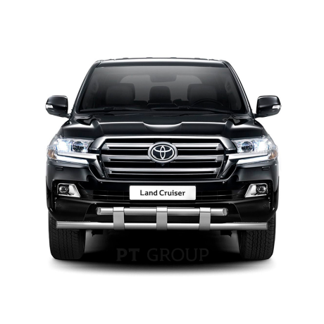 Защита переднего бампера двойная с пластинами d63/63мм (НПС) Toyota Land Cruiser 200 (2014-н.в.) купить недорого с доставкой в Чита